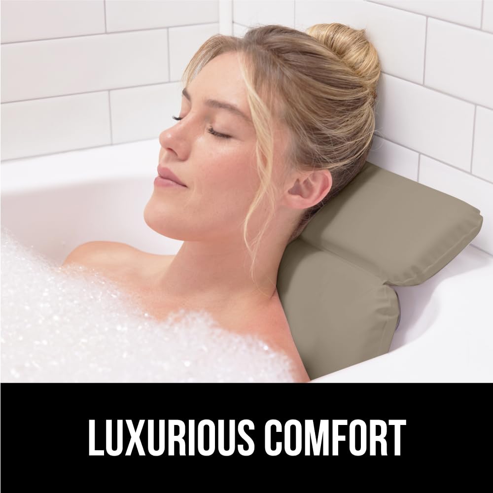 Gorilla Grip Bath Pillow For Tub, Improved Suction Cups, Luxury Bathtub Pillows, Headrest For Neck And Back Support, Relaxing Ho