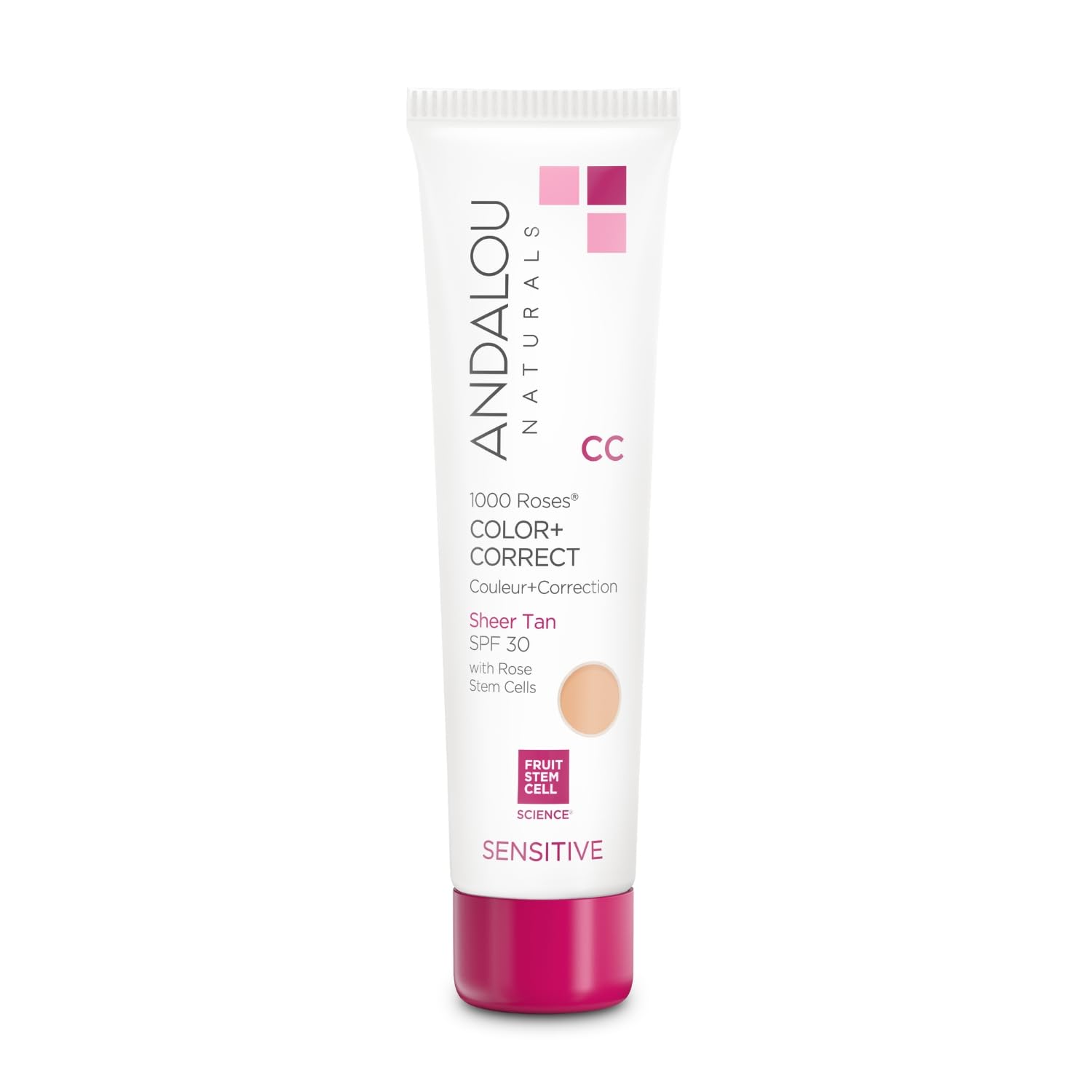 Andalou Naturals 1000 Roses CC Color + Correct with SPF 30, Sheer Tan, 2-in-1 Face Sunscreen + CC Cream for Sensitive Skin, Help