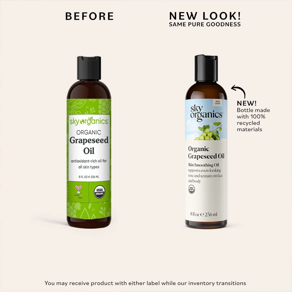 Sky Organics Organic Grapeseed Oil, Skin Smoothing Oil to Support Healthy and Even-Looking Skin Tone and Texture on Face and Bod