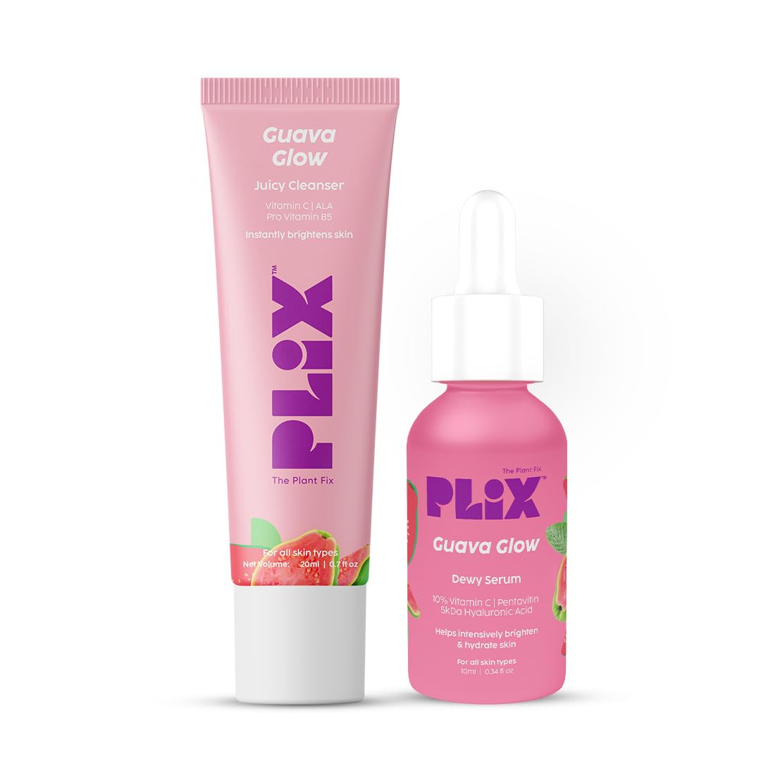 Plix - Guava Glow Regime With 10% Vitamin C Face Mini Serum (10Ml) & Juicy Mini Cleanser | For Dark Spot Corrections And Brighte