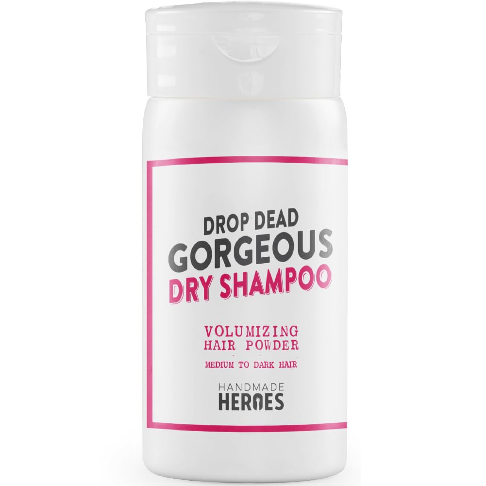 Handmade Heroes Non Aerosol Dry Shampoo Powder, 1.8oz, 100% Natural & Vegan, For Medium to Dark Hair, Model HHDS008