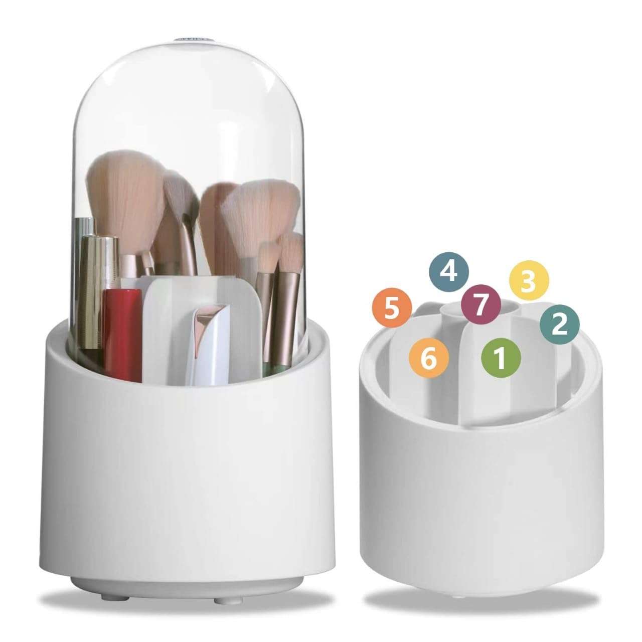 Makeup Organizer Stand With 360 Rotating Brush Holder, Cosmetic Organiser Shelf For Vanity