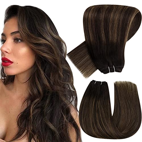 Hetto Ombre Brown Human Hair Weft Sew in Extensions Weft Hair Extensions Human Hair #2/8/2 Darkest Brown with Ash Brown Balayage