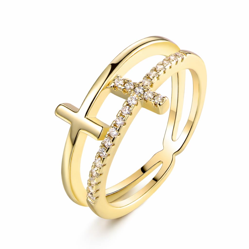 Barzel 18k Gold Plated Cubic Zirconia Double Cross Ring (Gold, 10)