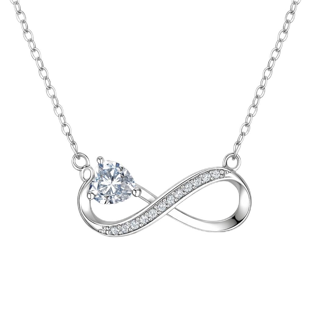 Meenaz Silver Ad Diamond Stone Infinity Heart Love Solitaire Pendant Necklace For Women Adjustable Chain Stylish Locket Necklace