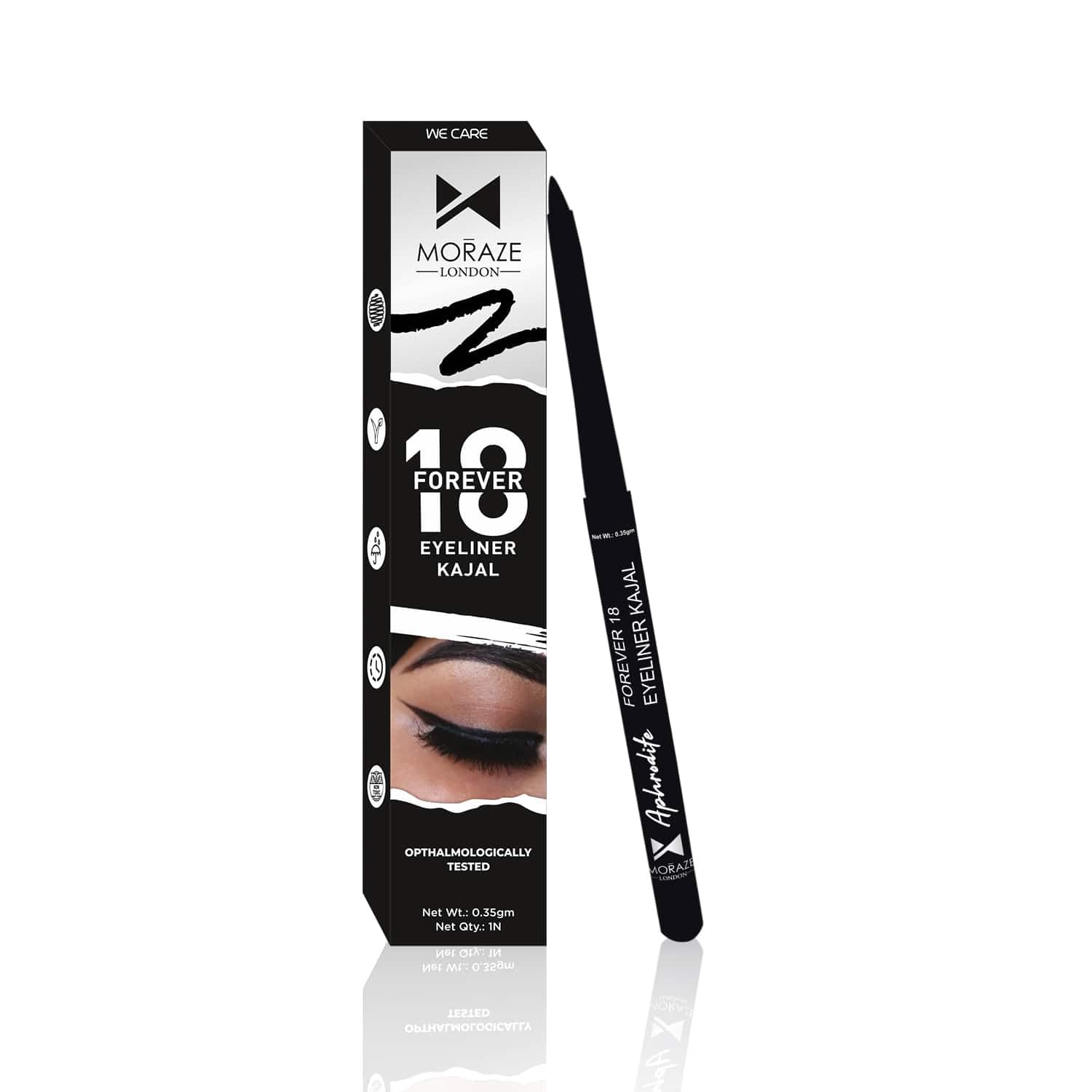 Moraze Pencil Kajal Cum Eyeliner | 3.5G | LongLasting, SmudgeProof Kohl | OneStroke Intense Application | Eye Makeup For Wome