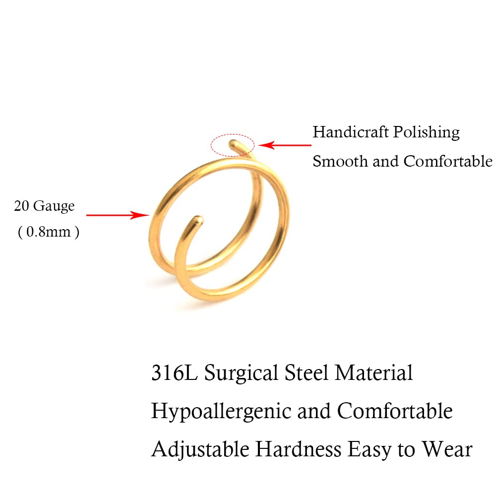Vitaltyextracts 6Pcs Double Hoop Nose Ring Hypoallergenic Improved Softness Surgical Steel. 20 Gauge Spiral Nose Hoop Thin Nose