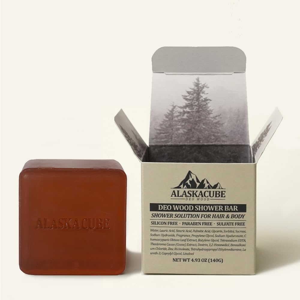 Alaskacube Deo Wood Shower Bath Soap Bar Luxurious Sandalwood Woody Scent Eliminates Body Odor Long Lasting Rich Foam | Body Was