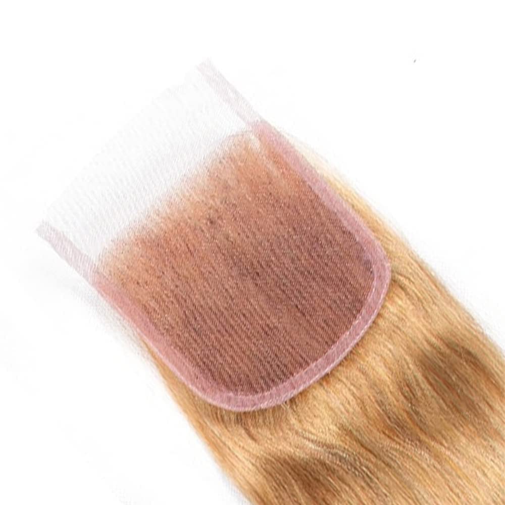 4X4 Honey Blonde Closure Pre Plucked Brazilian Virgin Hair Body Wave Lace Closure With Baby Hair - 14 Inch, Next Day Delivery