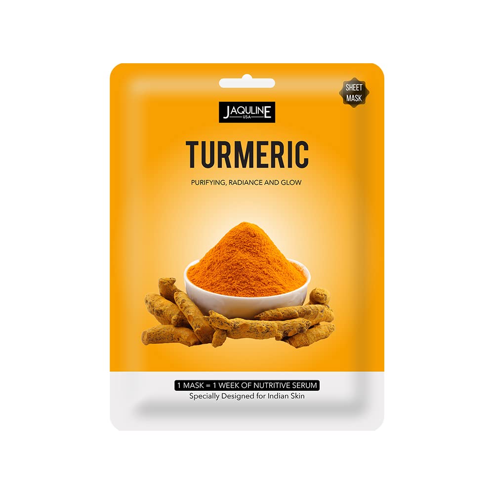 Jaquline Usa Turmeric Sheet Mask | Detoxifies & Brightens | Zero Paraben & Sulphate | Biodegradable | Lightweight | Hydrating & 
