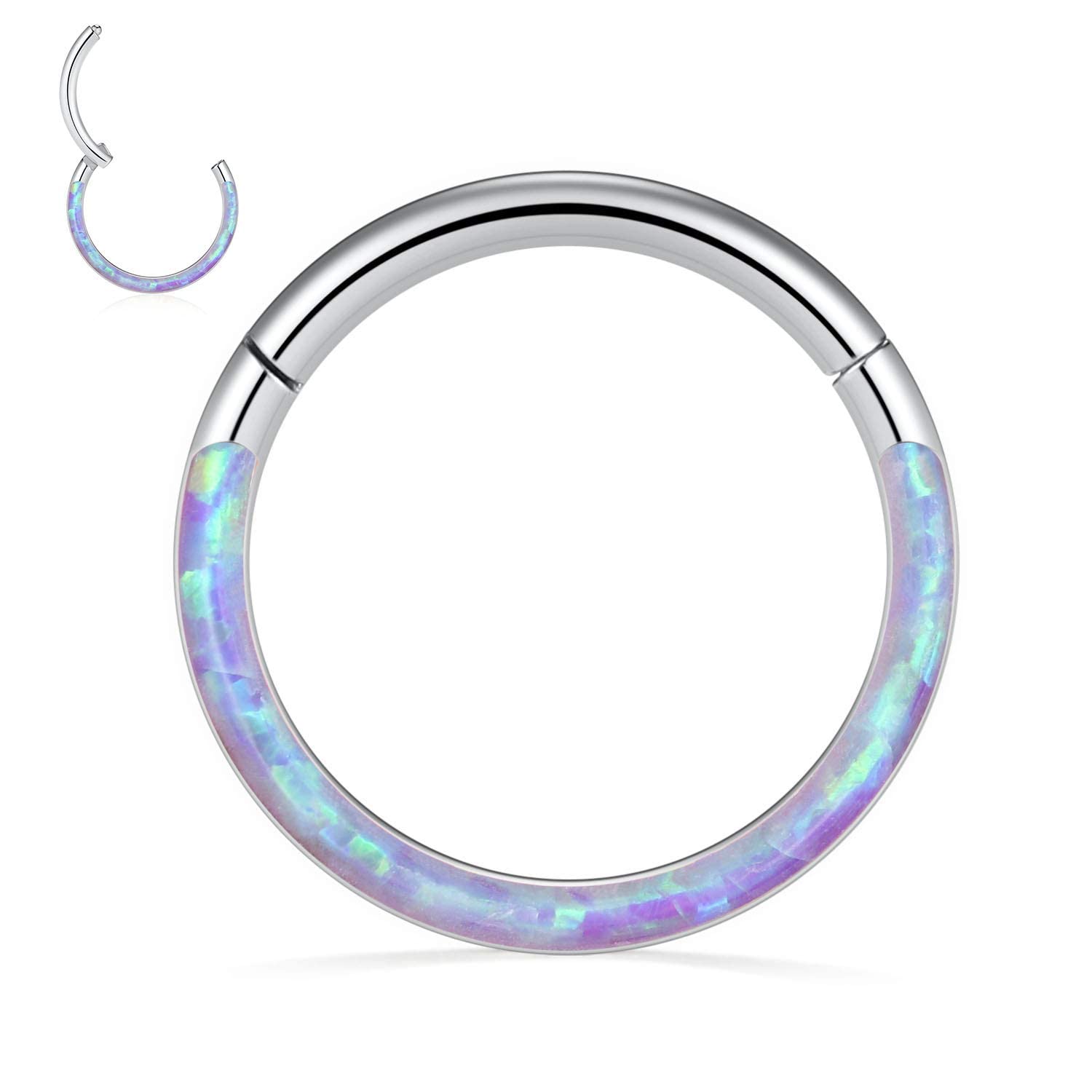14G Septum Jewelry Purple Opal Septum Rings Silver Daith Earrings Surgical Steel Conch Hoop Earrings Seamless Nose Ring Hoops Se
