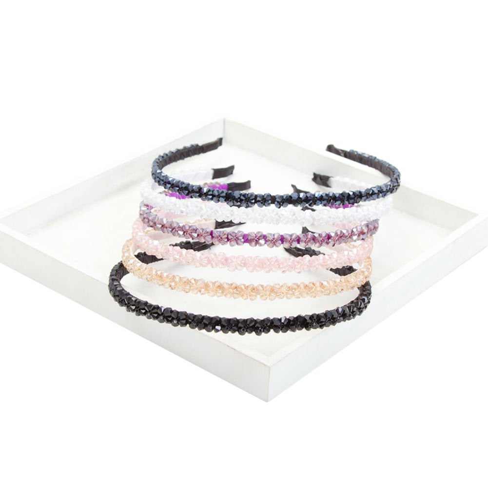 AKOAK Fashion Super Shiny Women Two Rows Black Crystal Beads Headband Girls Headwear Rhinestone Beaded Hair Band Hair Accessorie