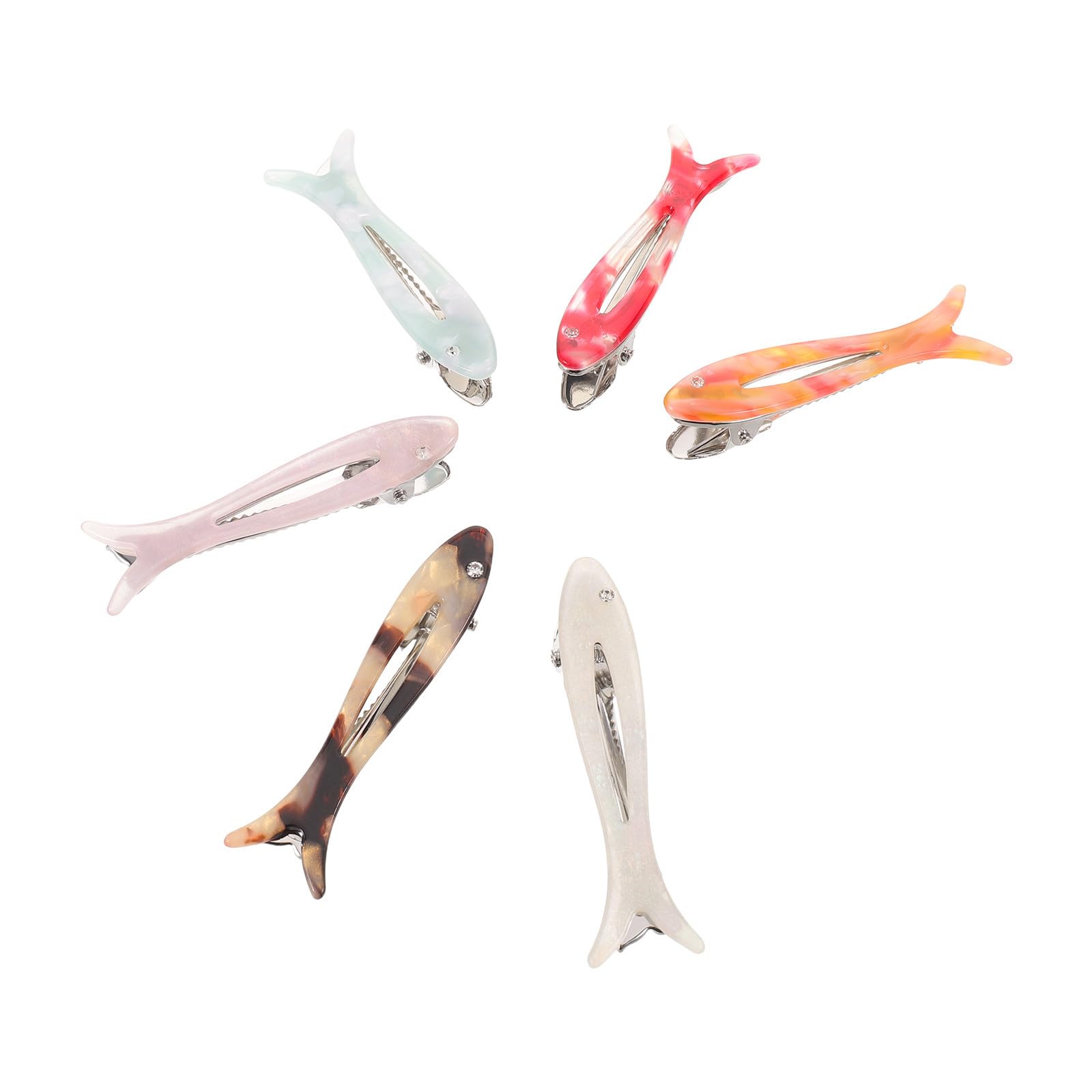 TOVINANNA 6 pack Fish Hair Clips Acetate Duck Bill Barrettes for Girls Non Slip Bangs Styling Pins for Fine Hair Cute Fish Acces