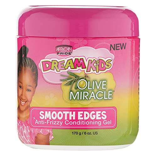 African Pride Dream Kids Olive Miracle Smooth Edges Anti-Frizzy Conditioning Gel - Contains Olive Oil, Reduces Hair Dryness & Br