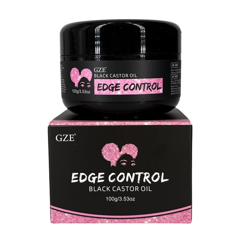 GZE Black Castor Oil Edge Control Strong Hold Braiding Gel  Tames Frizz Hair Styling Wax for Women 4c Hair (Pink, Black Castor 
