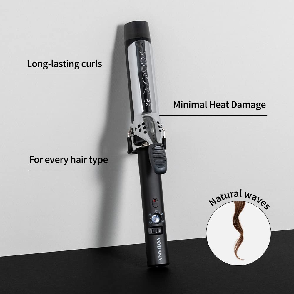 VODANA Professional GlamWave Ceramic Curling Iron, Natural Curls, Hair Curler, Curling Wand, Available in USA (1.25 inch, Black)