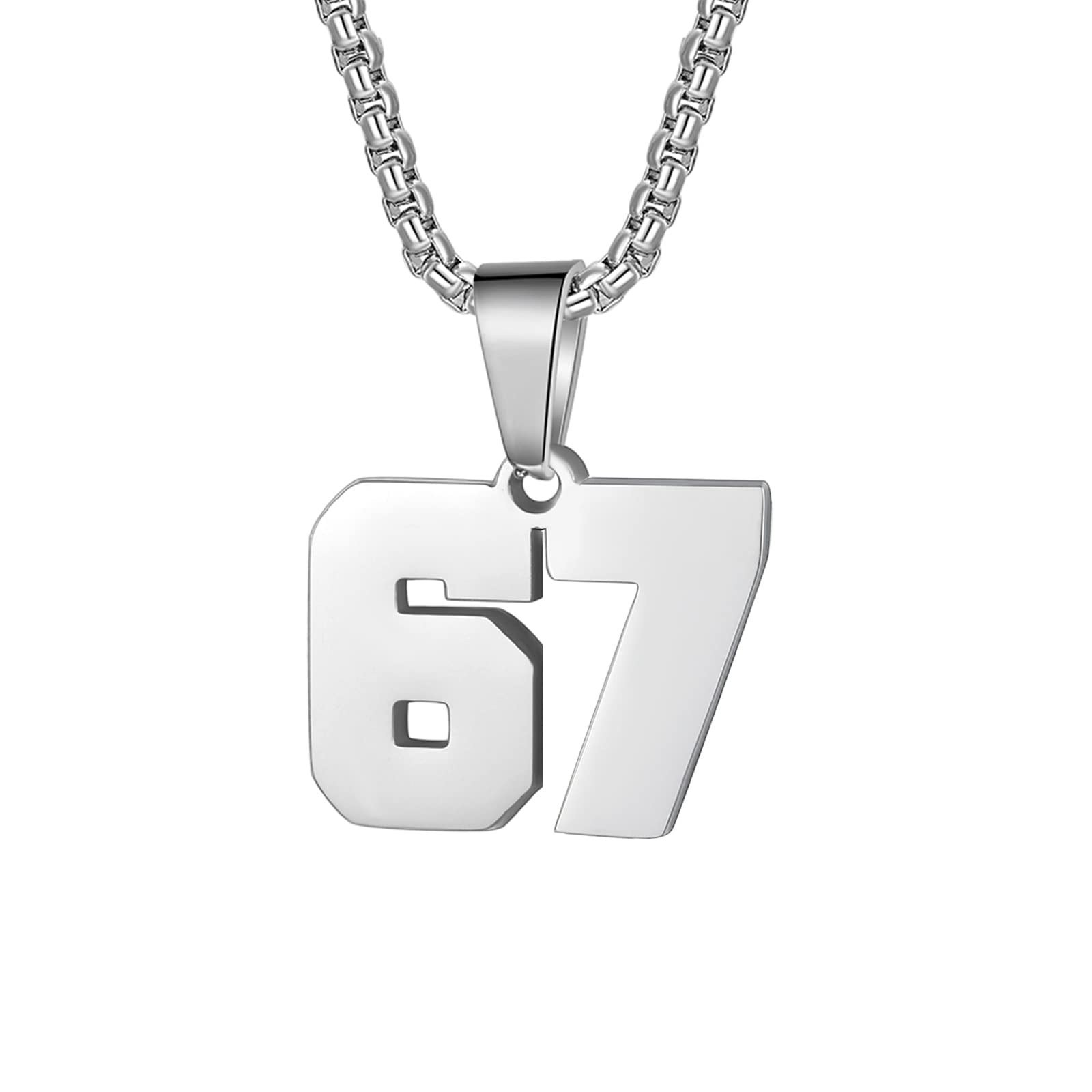 Number Necklaces Personalized Necklaces Silver Initial Number Pendant Stainless Steel Chain Movement Necklaces for Men Women (67