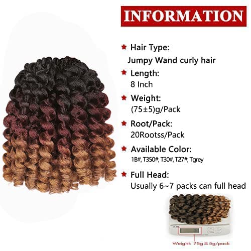 5 Packs Wand Curl Hair 8Inch Jamaican Bounce Synthetic Crochet Twist Braids Hair Extension 20Strands/Pack Xtrend Hair (1B3027#,