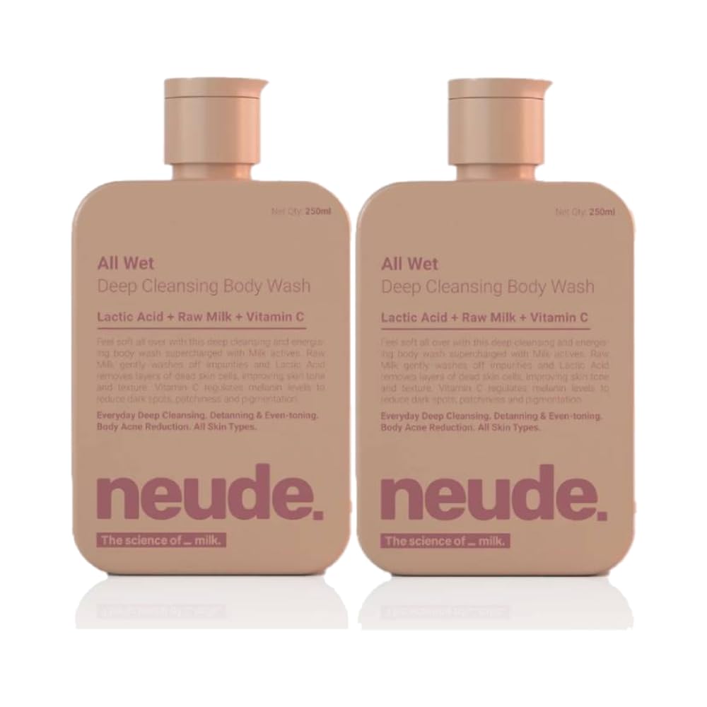 Neude All Wet 250Ml De-Tan Body Wash With Milk, Lactic Acid, Vitamin C For Skin Brightening, Dark Spot & Pigmentation Reduction;