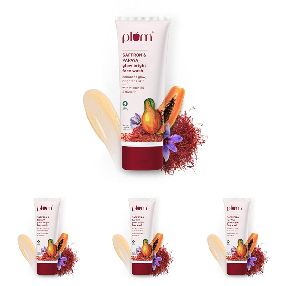 Plum Saffron&Papaya Glow&Brightening Face Wash|With Vitamin B5|Boosts Glow,Brightens Skin|Non-Drying,Gel-Based|All Skin Types|Gl