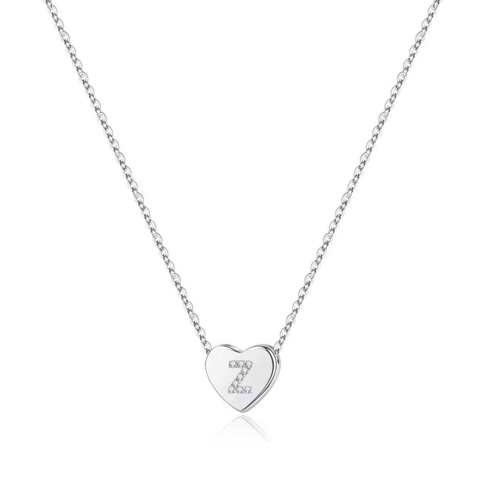 M MOOHAM Initial Necklace for Women, Silver Letter Z Initial Heart Necklace for Women