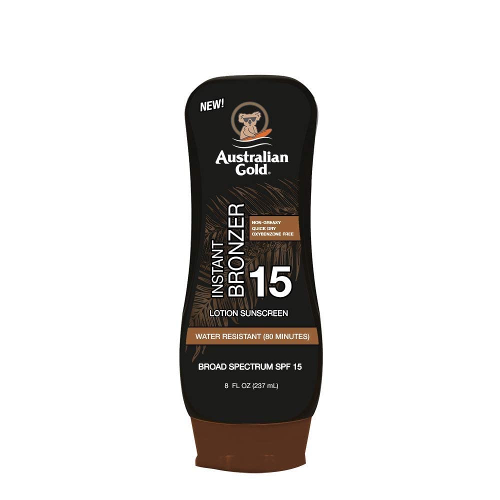 Australian Gold Sunscreen Lotion With Instant Bronzer Spf 15, 8 Ounce | Broad Spectrum | Water Resistant | Non-Greasy | Oxybenzo