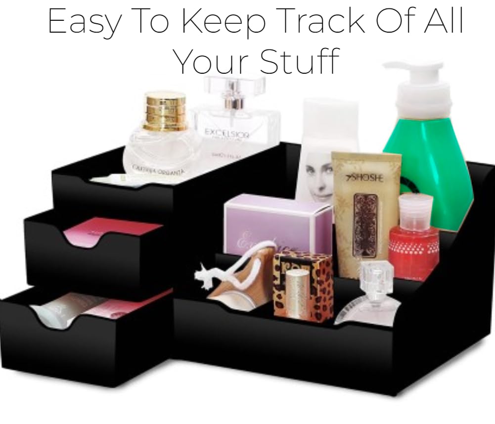 Mantello Bathroom Organizer Countertop- Make Up Organizers And Storage-, Makeup Organizer For Vanity- Black