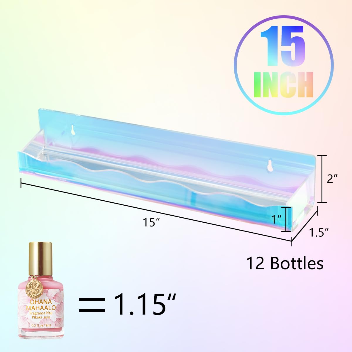 Btremary 15'' Nail Polish Rack Wall Mounted Shelves Acrylic Paints Gel Polish Organizer And Storage With End Caps For Nail Techs
