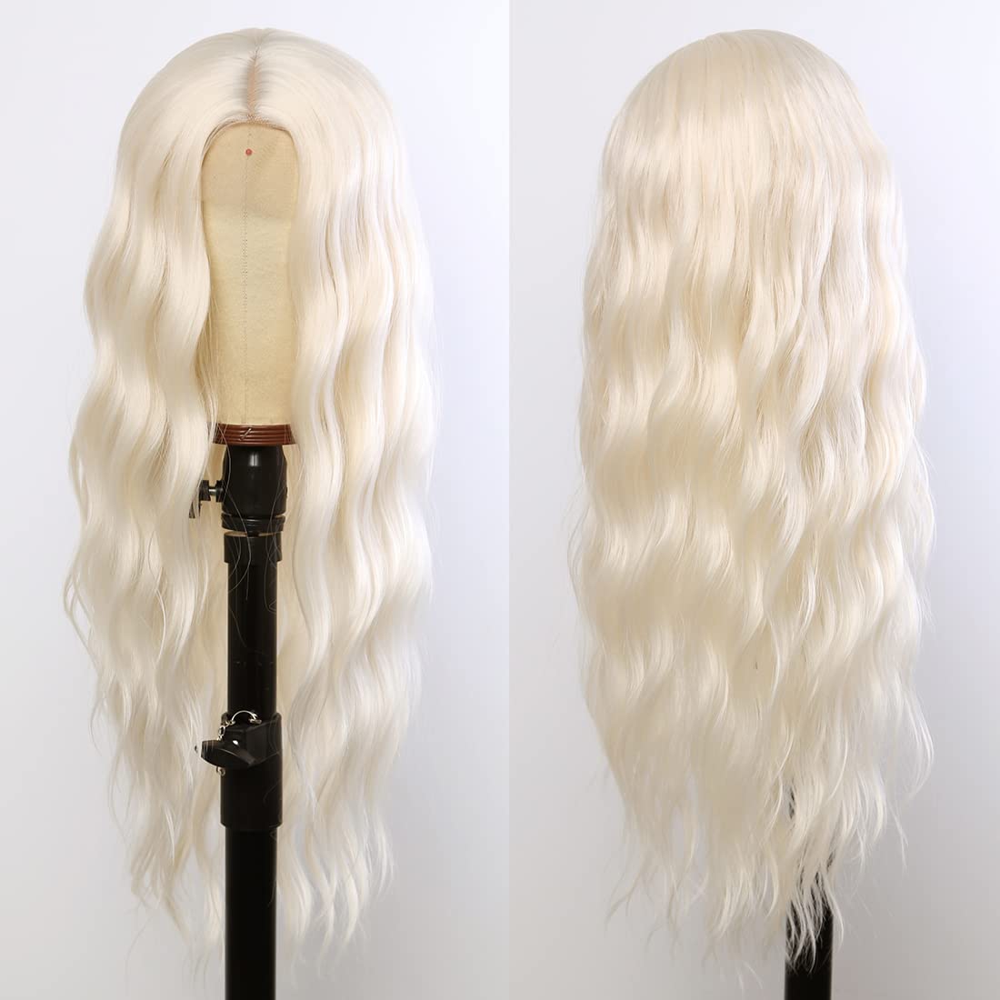 GIANNAY White Blonde Wig, Platinum Blonde Wig Curly Wig Long White Loose Wave Wigs for White Women Blonde Synthetic Heat Resista