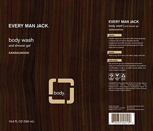 Every Man Jack Body Wash And Shower Gel 16.9 Ounce Sandalwood (499Ml) (3 Pack)