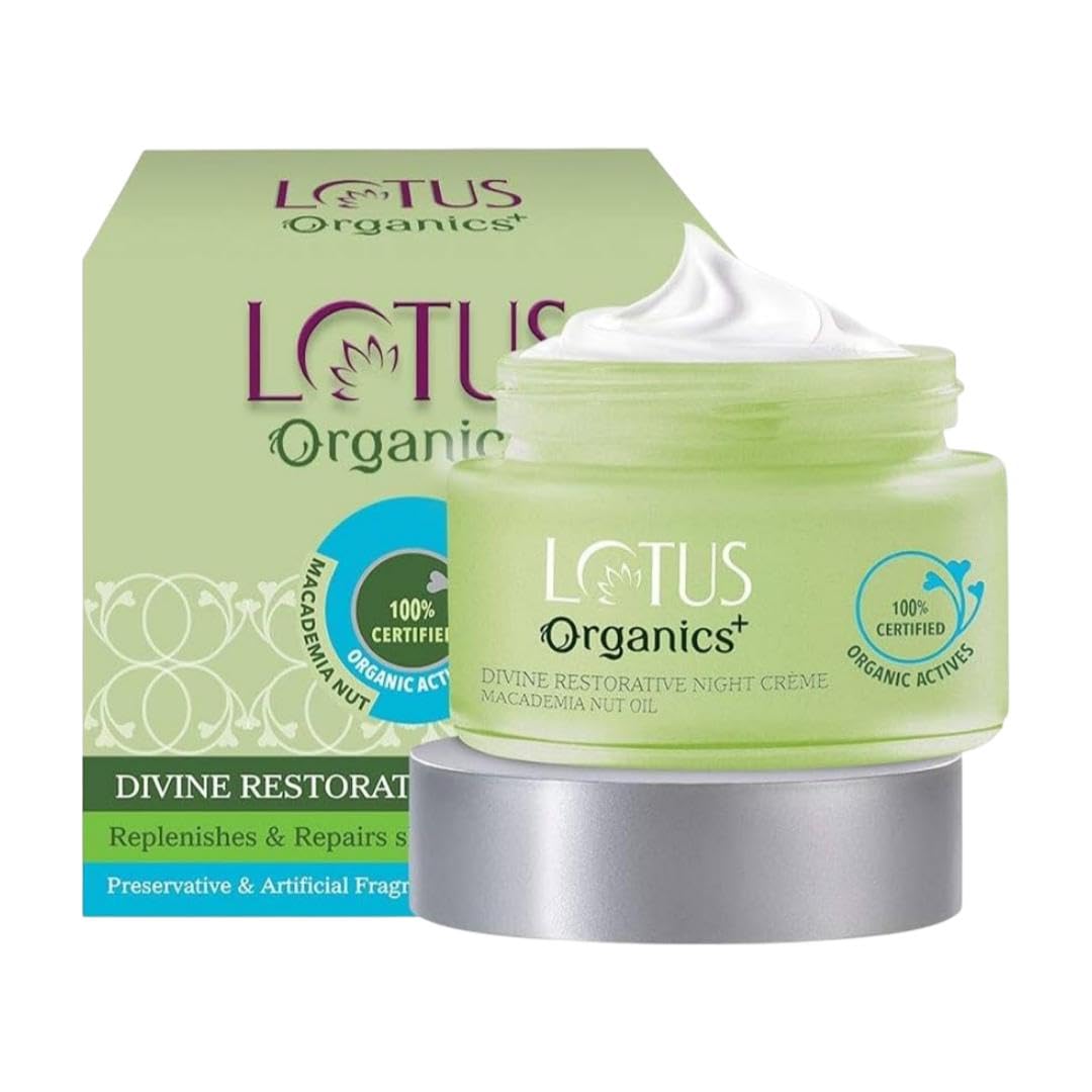 Lotus Organics+ Divine Restorative Night Face Cream | 100% Certified Organic Macadamia Nut Oil | Barrier Repairing Moisturiser |