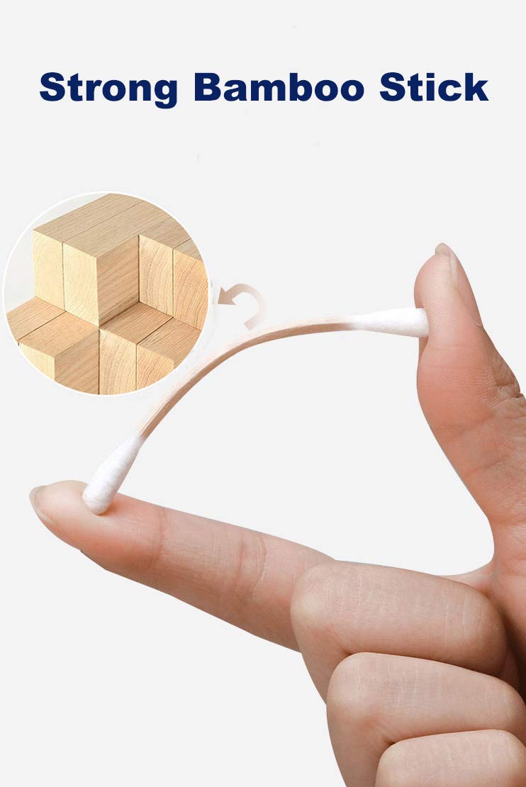 300Ct Cotton Swabs With Strong Bamboo Sticks By Xumzee: 100% Pure Natural Cotton,Biodegradable, Chemical Free Cotton Buds