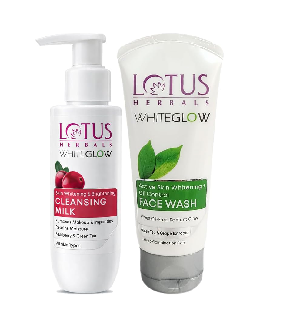 Lotus Herbals Whiteglow Active Skin Whitening And Oil Control Facewash | 100G+ Lotus Whiteglow Cleansing Milk, 80Ml