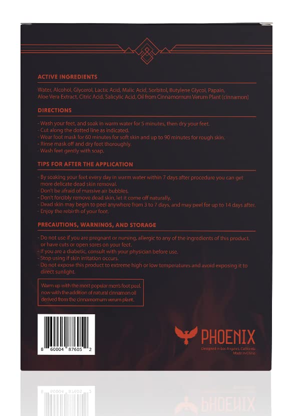 (Pack of 2) Phoenix Foot Peel for Men - Extra Large - Extra Strength - Cinnamon - Exfoliating Dry Feet Treatment - Callus Remove