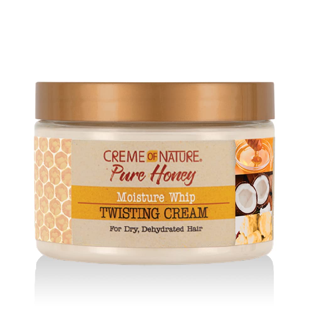 Creme Of Nature, Curl Cream For Curly Hair, Pure Honey Moisture Whip Twisting Cream For Dry Dehydrated Hair, 11.5 Fl Oz