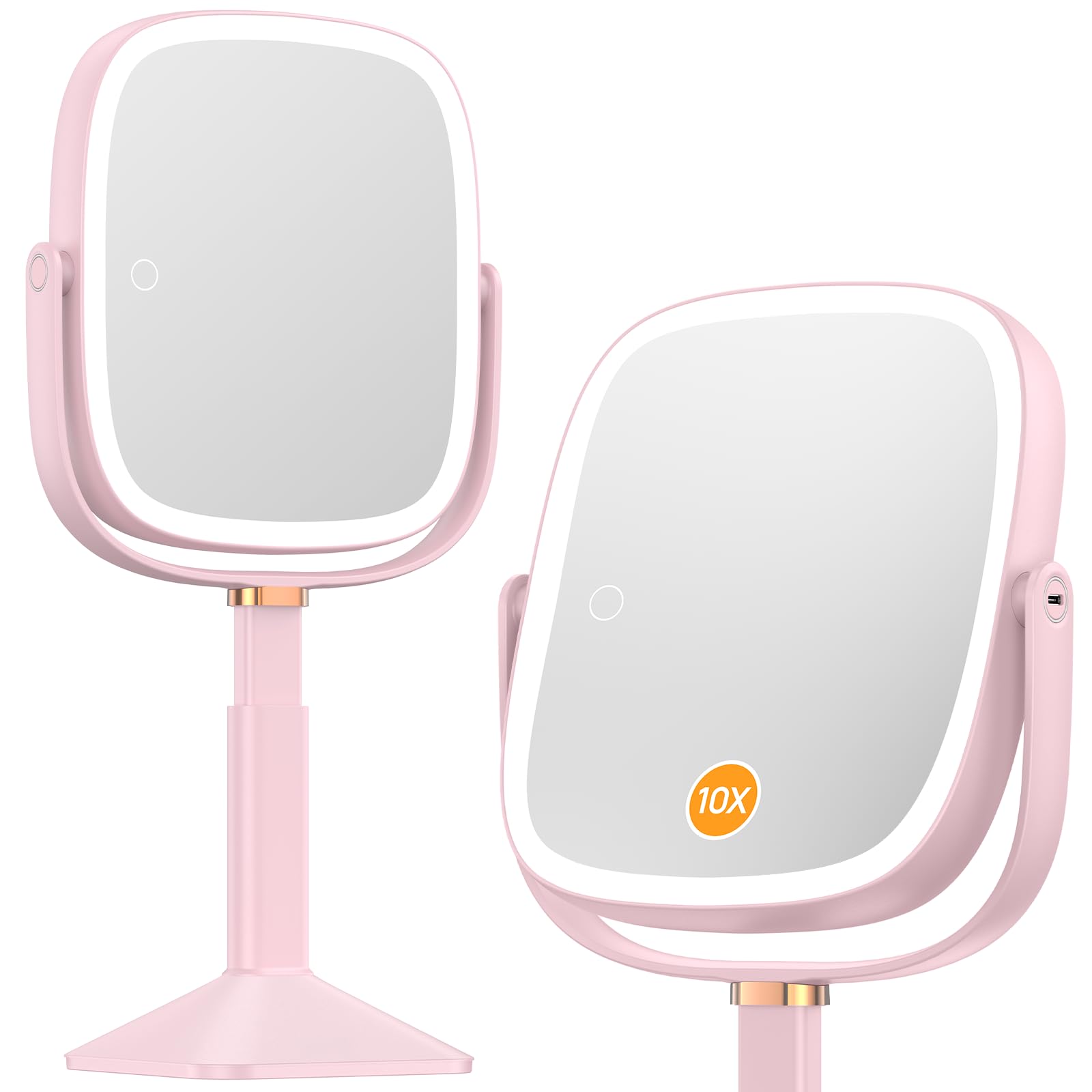 Gospire Rectangle Lighted Makeup Mirror with Lights 3 Color, Height Adjustable and 1X/10X Magnifying, 4000mAh Rechargeable Batte