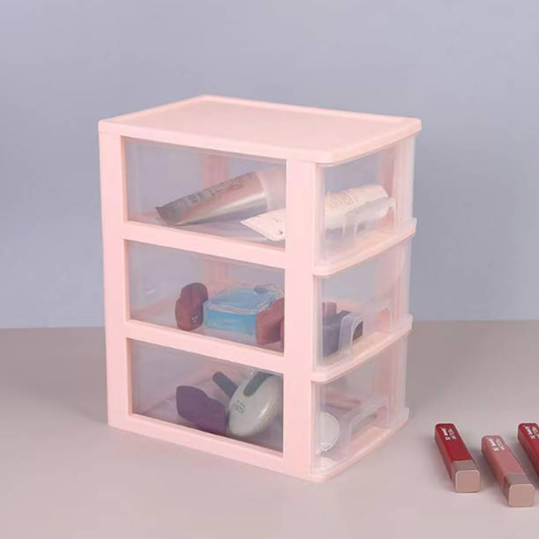 BYCY Pink 3 Layers Stackable Makeup Organizer Drawers