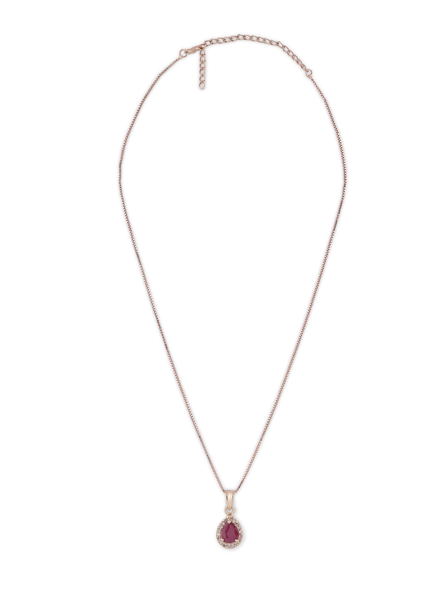 Zaveri Pearls Pink Rose Gold Contemporary Cubic Zirconia Pearl Embellished Pendant & Chain For WomenZpfk16622