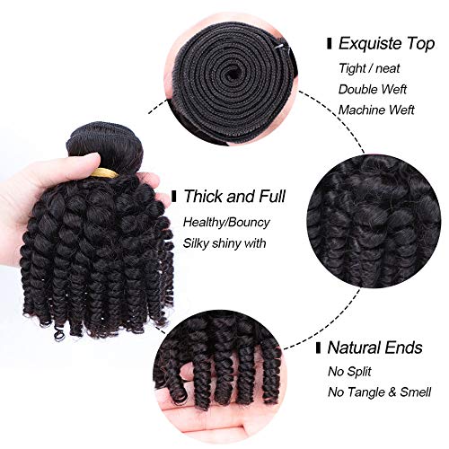 Brazilian Funmi Human Hair Bundles 10 10 10In, Afro Kinky Curly Hair Bundles Short Curly Weave, Unprocessed Brazilian Virgin Hum