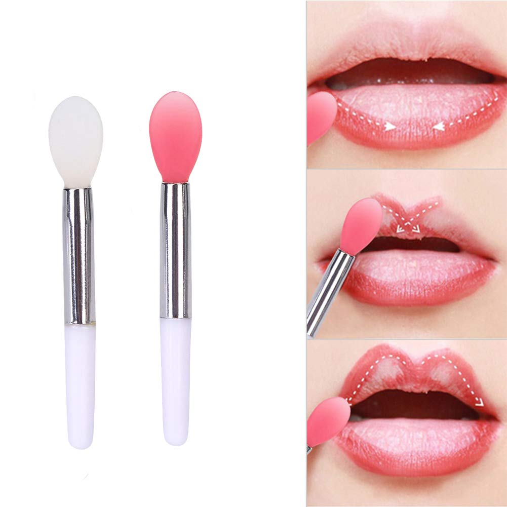 Silicone Lip Brush Set, 2Pcs Silicone Exfoliating Lip Brush Double-Sided Lip Scrubber & 2Pcs Silicone Lip Balm Brush Makeup Brus