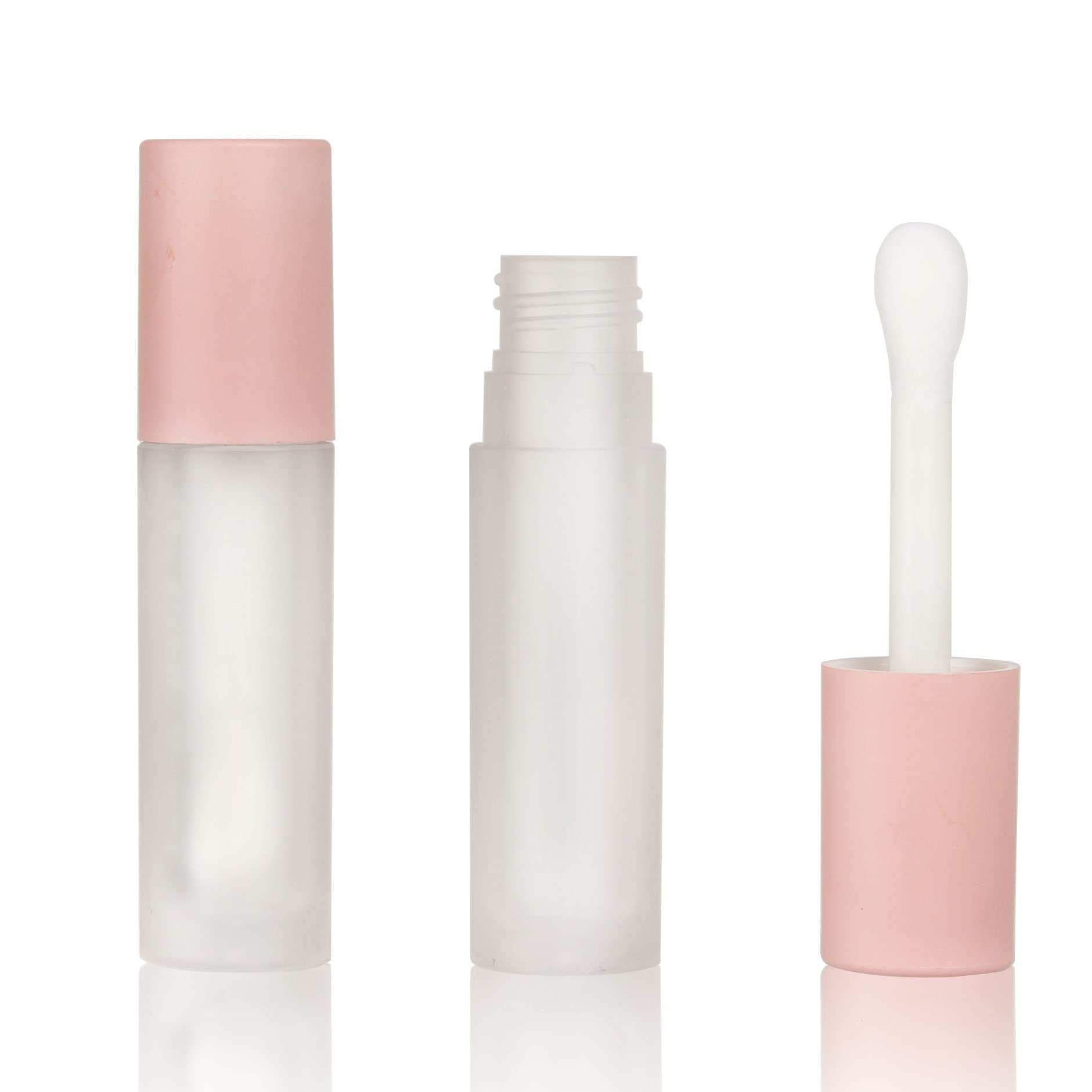 COSIDEA 24 pcs 5ml empty big brush lip gloss tube with stopper (Frosted bottle, Pink cap)