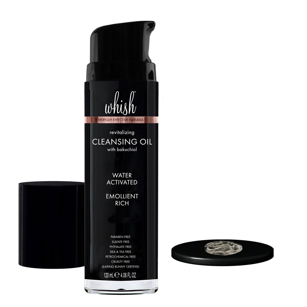 Whish Revitalizing Cleansing Oil With Bakuchiol - Detergent & Soap Free Face Wash - Water-Activated Rich Oil Cleanser To Gently