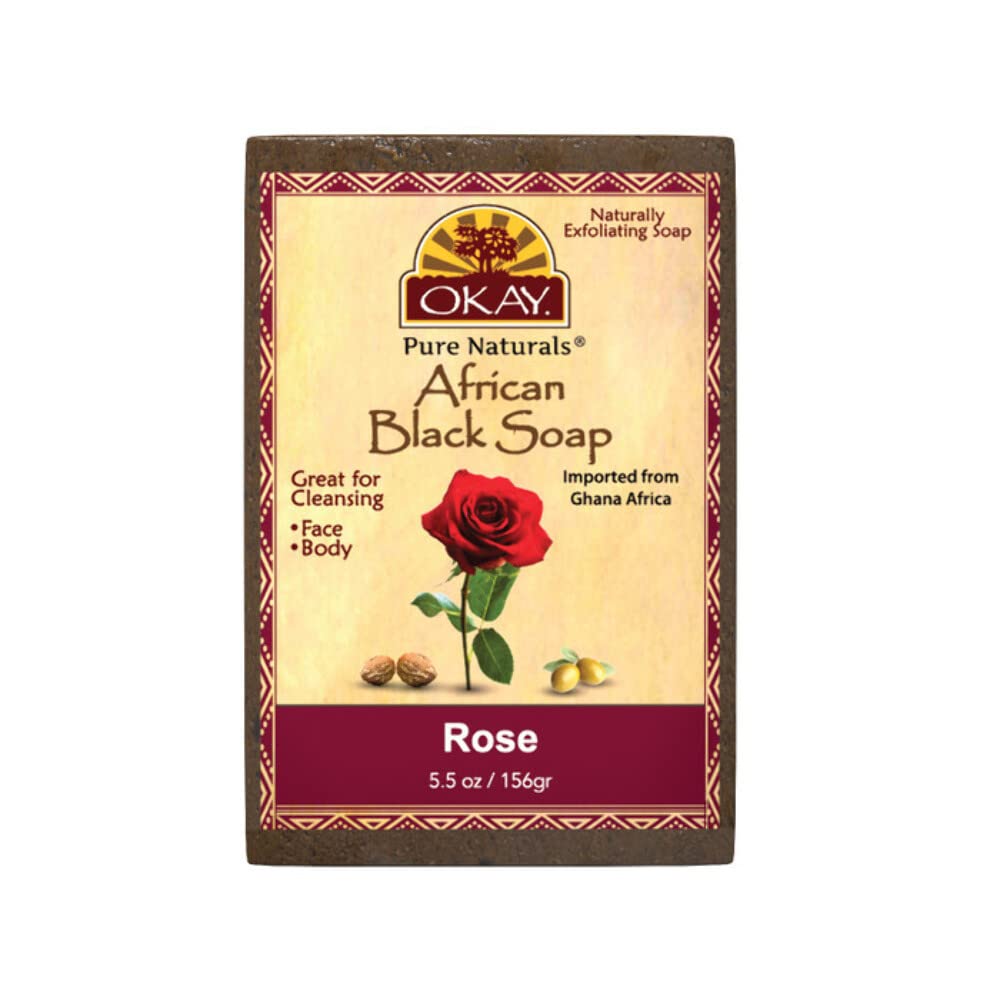 OKAY | African Black Soap with Rose | For All Skin Types | Cleanses and Exfoliates | Nourishes and Heals | Free of Sulfate, Sili