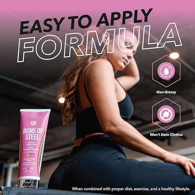 Steelfit Buns Of Steel - Heat-Activated Maximum Definition Cream For Tight & Toned Glutes - Firming Body Lotion For Pre & Post W