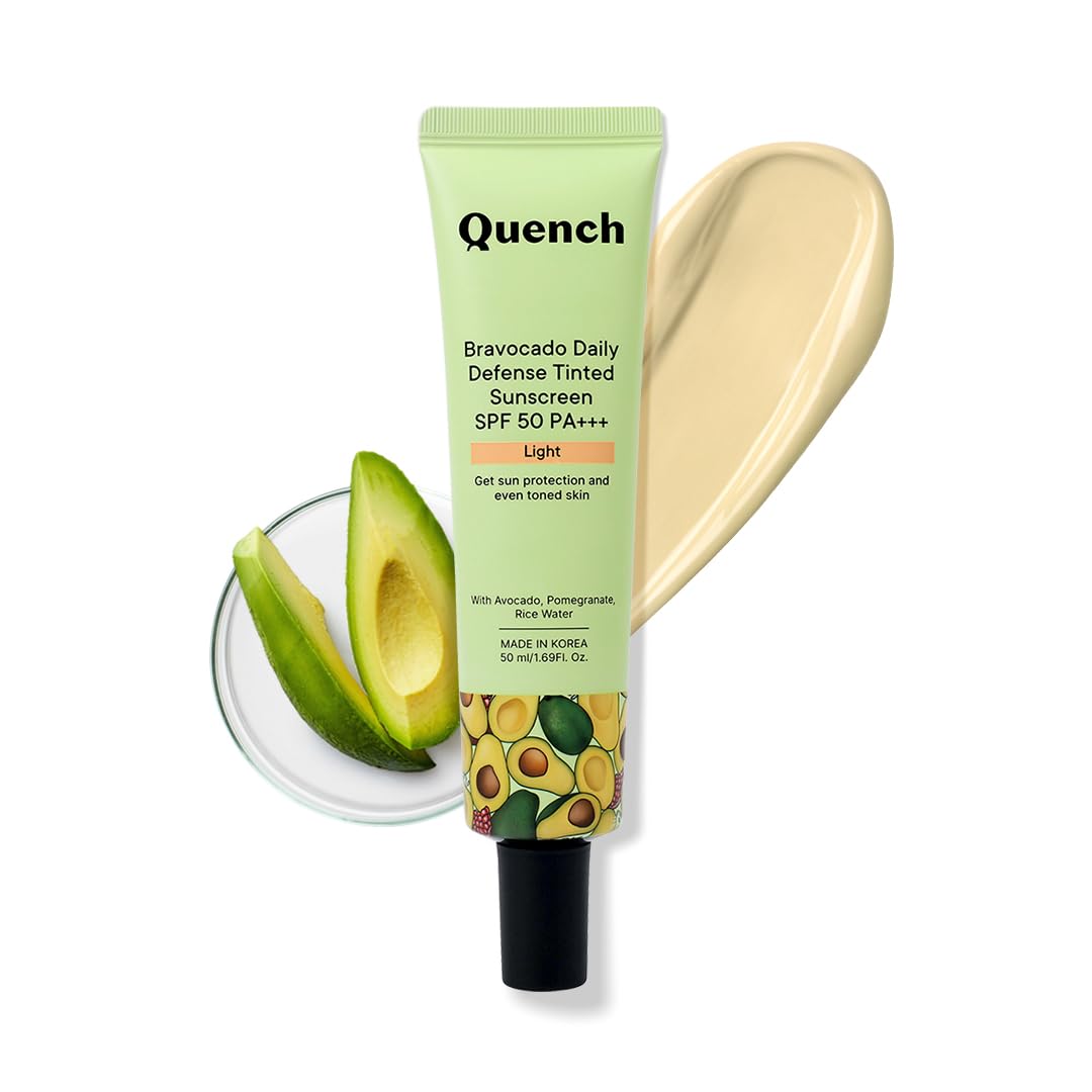 Quench Botanics Daily Defense Tinted Sunscreen Spf 50 Pa+++ For Glowing Skin With Avocado & 2% Niacinamide | Blue Light Protecti
