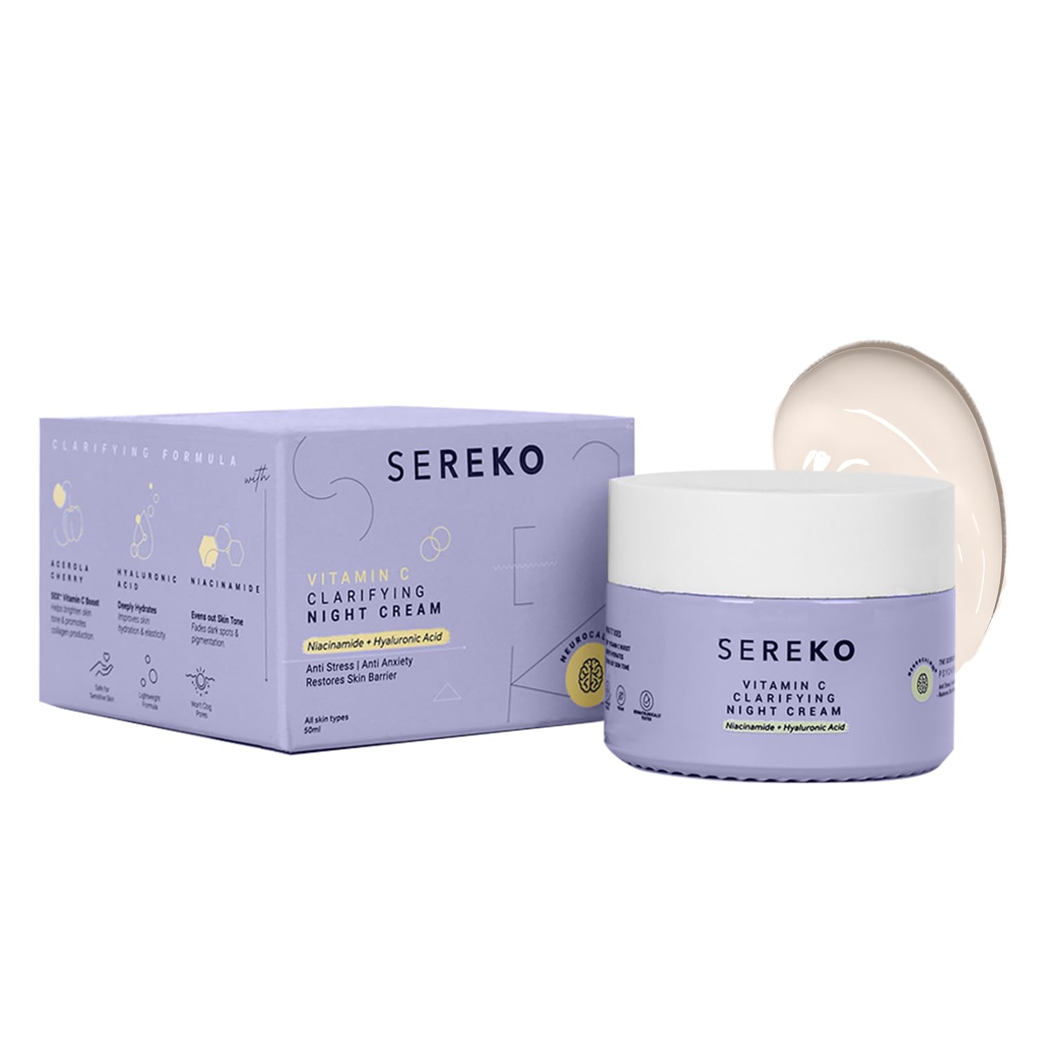 Sereko Vitamin C Clarifying Night Cream For Brightening & Glowing Skin | Reduces Dark Spots, Dullness, Uneven Skin, Pigmentation