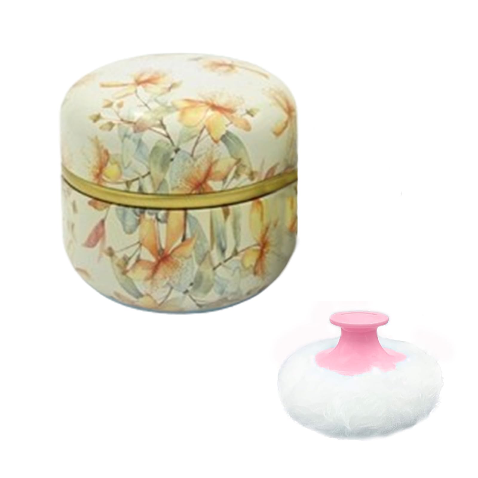 Qopoto Body Powder Puff And Container For Dusting Powder, Women Powder Puff And Powder Case For Bath And Travel (Yellow Flower)