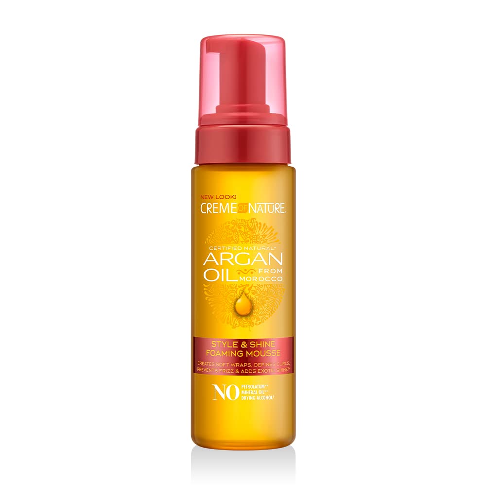 Creme of Nature Argan Oil Foaming Mousse, Style & Shine, Creates Soft Wraps, Defines Curls, Prevents Frizz & Adds Exotic Shine,