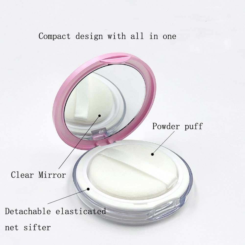 Plastic Loose Powder Compact Container With Velvet Powder Puff Mirror And Elasticated Net Sifter,Empty Reusable Powder Box, 5G P
