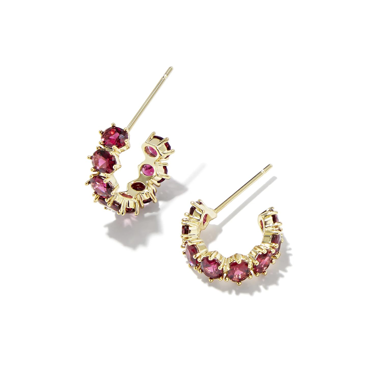 Kendra Scott Cailin 14k Gold-Plated Brass Crystal Huggie Earrings in Burgundy Crystal, Fashion Jewelry For Women